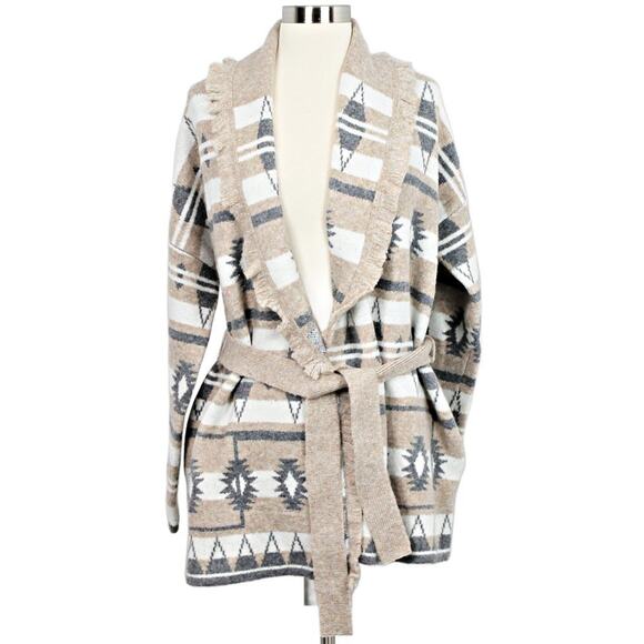 Tahari Women's Belted Cardigan Knit Sweater Tribal Aztec Southwestern Size M - Picture 5 of 14